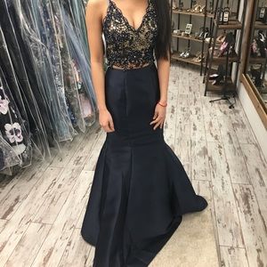 Lace Top Two-Piece Prom Dress w/ Corset